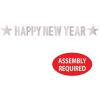 Beistle Silver Happy New Year Decorations Banner, 8.5” x 7’- Sparkling NYE Party Supplies, Made In The USA Since 1900