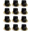 Beistle 12 Piece Durable Cardstock Paper Elegant Hello New Years Eve Top Hats HNY Party Favors, NYE Supplies, Headwear Photo Booth Props, One Size, Gold/Black