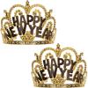 Beistle 2 Piece Black & Gold Plastic Happy New Year Tiaras with Combs Attached, NYE Party Favors for Photo Booth Props