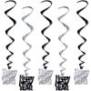 Beistle Black and Silver Happy New Year Whirls, 33-Inch, 5 Per Package,Black/Silver(5 piece)