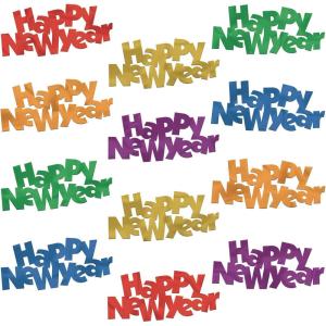 Beistle 12 Piece 2.25″ x 4.75″ Colorful Plastic Jumbo Happy New Year Confetti Decorations Holiday Table Décor NYE Party Supplies