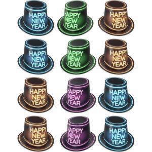 Beistle 12 Piece Glowing Neon Black Light Reactive New Year’s Eve Hats NYE Party Supplies Favors HNY Photo Booth Props, Made In USA Since 1900