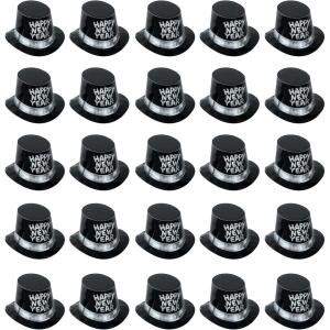 Beistle 25 Piece Black HNY Paper Top Hats For Happy New Year’s Eve Party Supplies