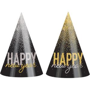 Beistle 25 Piece Black, Silver, & Gold Happy New Year Party Hats, NYE Favors Photo Booth Props, Made In USA Since 1900