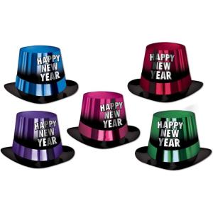 Beistle 25 Piece Entertainer Top Hats for New Year’s Eve Party, One Size, Black/Assorted