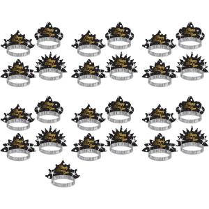 Beistle 25 Piece Happy New Year Shimmer Tiaras NYE Party Favors and Supplies, One Size, Black/Silver/Gold