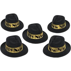 Beistle 25-Person Happy New Year Swing Fedoras, Gold & Black Hats for Gatherings & Midnight Celebrations, NYE Party Favors and Accessories