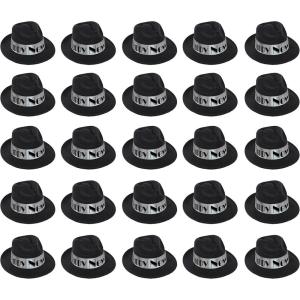 Beistle 25-Person Swing Fedora, Black/Silver Happy New Years Retro Hat with Black Foil Band, Roaring 20’s Headwear for NYE Celebrations, One Size