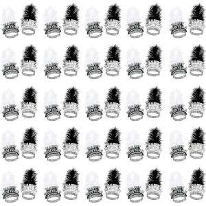 Beistle 50-Person Chicago Swing Tiaras, Black & White Headdresses with Feathers, 1920s NYE Accessories & New Years Eve Flapper Headwear