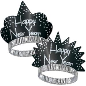 Beistle 50-Person Sparkling Tiaras, Black & Silver Happy New Year Headdress for Parties & Gatherings, NYE Accessories for Midnight Celebrations
