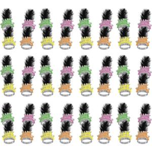 Beistle 50-Person Swing Tiaras, Neon Colored Headdresses with Black Feathers, 1920s NYE Accessories & New Years Eve Flapper Headwear