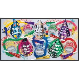 Beistle Americana Assortment for 10 People – New Year’s Eve Party Accessories Kit with Printed Foil Party Hats, Tiaras, Horns, Leis and Serpentine Throws for Colorful NYE Group Celebrations
