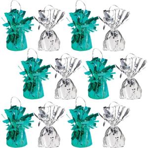 Beistle Assorted Metallic Wrapped Balloon Weights – 12 Pack, Turquoise & Silver Balloon Holders, Table Centerpieces for Birthday Parties, New Year’s Eve Events, and Baby Shower Celebrations, 6 Ounce