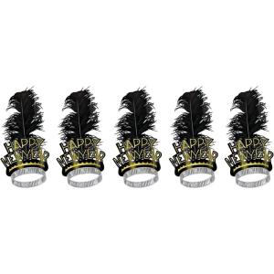 Beistle Black & Gold Swing Tiaras 5 Piece Happy New Years Eve Party Supplies Favors, One Size, Black/Gold/Silver