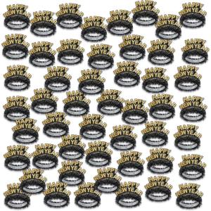 Beistle Black and Gold Happy New Year Regal Tiaras – 50-Pack Glittered NYE Headbands with Metallic Fringe and Crown Design for Midnight Celebrations, Countdown Events and HNY Party Supplies(Classic)