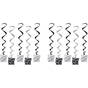 Beistle Black and Silver Happy New Year Whirls, 33-Inch, 5 Per Package,Black/Silver(10 piece)