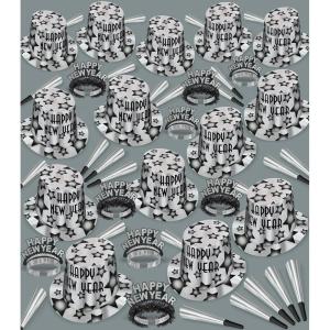 Beistle Gem-Star Silver Deluxe New Year’s Eve Assortment – 100-Person Black and Silver Party Kit with Foil Hats, Glittered Tiaras, Fringed Tiaras and Horns for NYE Countdowns and Midnight Celebrations