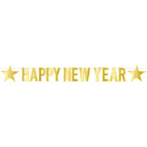 Beistle Gold Happy New Year Decorations Banner, 8.5” x 7’- Sparkling NYE Party Supplies, Made In The USA Since 1900