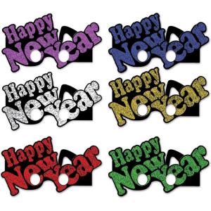 Beistle Happy New Year Cardstock Paper Glittered Novelty Eye Glasses 12 Piece Party Favors, One Size, Blue/Green/Gold/Purple/Red/Silver