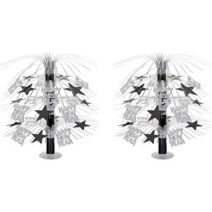 Beistle Happy New Year Cascade Centerpiece, 2 Piece, 18″, Black/Silver