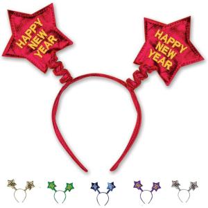 Beistle Happy New Year Headbands – Glittery, Star Boppers, and Sparkling Fabric Top Hats: New Years(Happy New Year Star Boppers – 1 Pack)