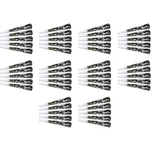 Beistle Happy New Year Tymes Horns 50 Piece Celebration Party Favors, 9″, Black/Silver/Gold/White