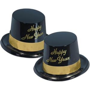 Beistle Legacy New Year Topper Hat With Gold Band, One Size, Black88630-25BK