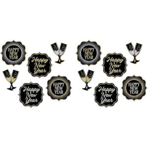 Beistle Prismatic Happy New Year’s Eve Party Signs 12 Piece Wall Decorations, 7.5″ – 10″, Black/Gold/Silver