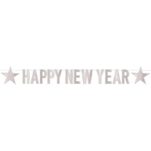 Beistle Silver Happy New Year Decorations Banner, 8.5” x 7’- Sparkling NYE Party Supplies, Made In The USA Since 1900