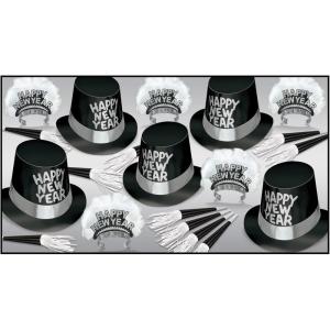 Beistle Tuxedo-Nite New Years Eve Party Assortment for 10 People- NYE Glittered Top Hats, Feathered Tiaras, Tassel Horns, Made in USA Since 1900