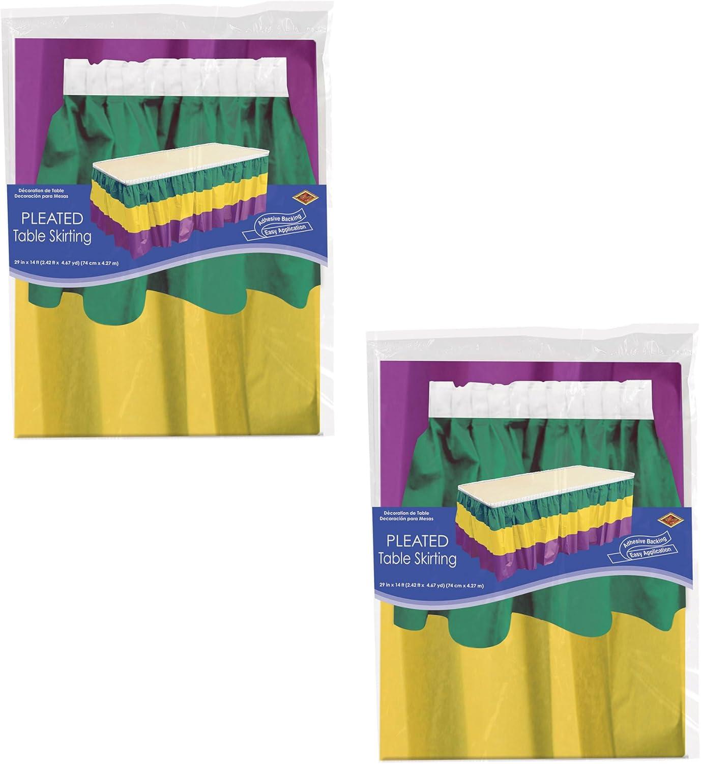 image:imageBeistle 2 Piece 29 x 14 Mardi Gras Table Skirts Green Gold Purple Festive New Orleans Theme Decorations Carnival Celebrations Masquerade Party Supplies