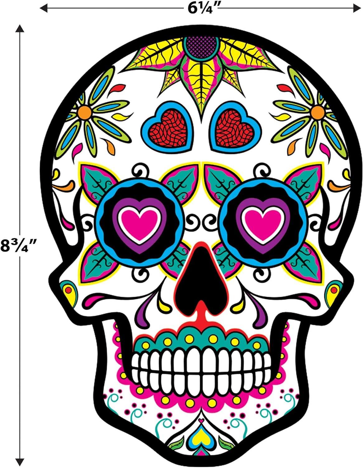image:imageBeistle Day of the Dead Sugar Skull Cutouts  12Pack DoubleSided Printed Cardstock Decorations with 6 Colorful Designs for Dia de los Muertos Altars Walls and Halloween Celebrations 8 x 6