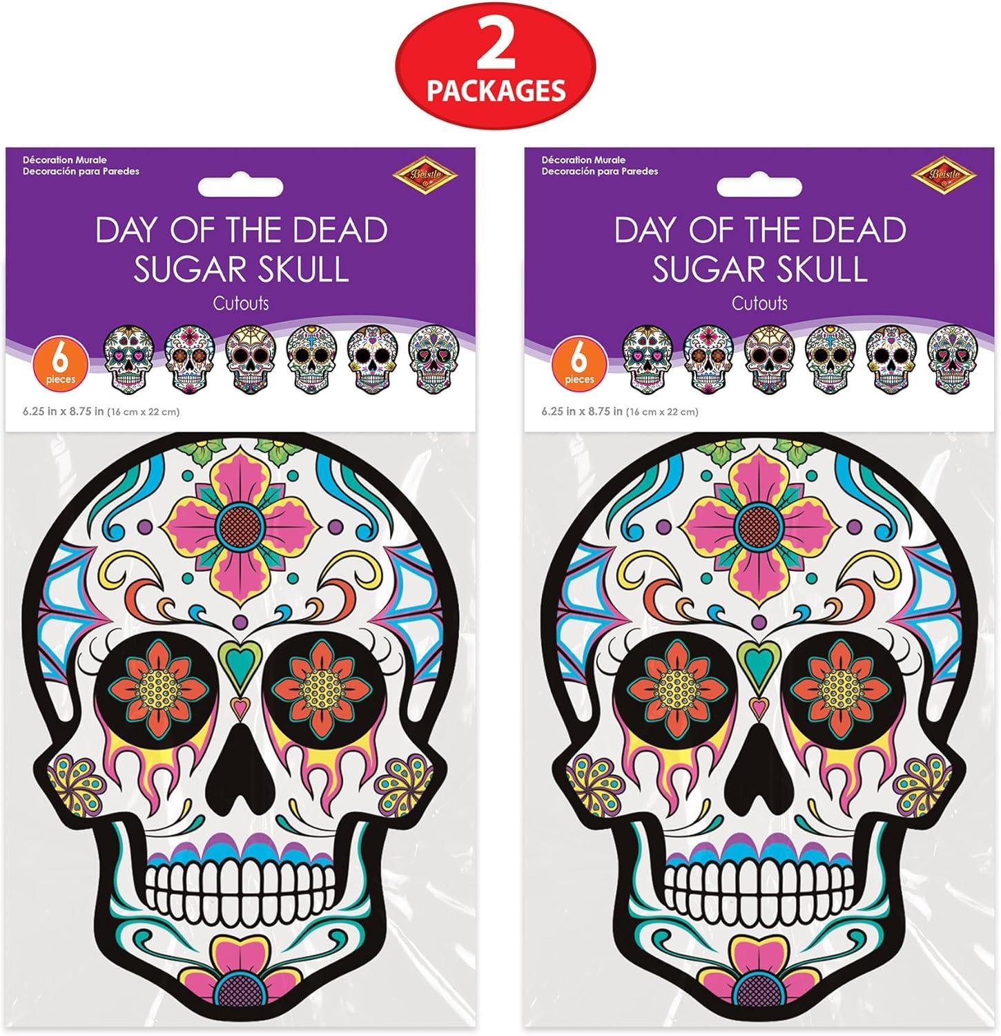 image:imageBeistle Day of the Dead Sugar Skull Cutouts  12Pack DoubleSided Printed Cardstock Decorations with 6 Colorful Designs for Dia de los Muertos Altars Walls and Halloween Celebrations 8 x 6