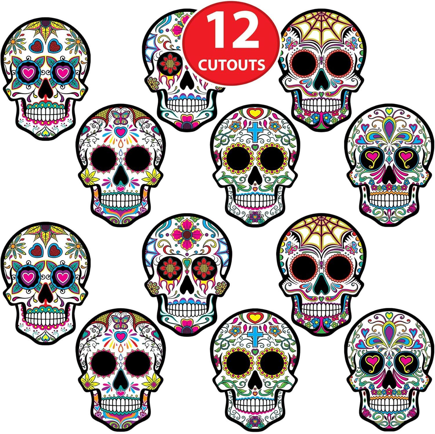 image:imageBeistle Day of the Dead Sugar Skull Cutouts  12Pack DoubleSided Printed Cardstock Decorations with 6 Colorful Designs for Dia de los Muertos Altars Walls and Halloween Celebrations 8 x 6