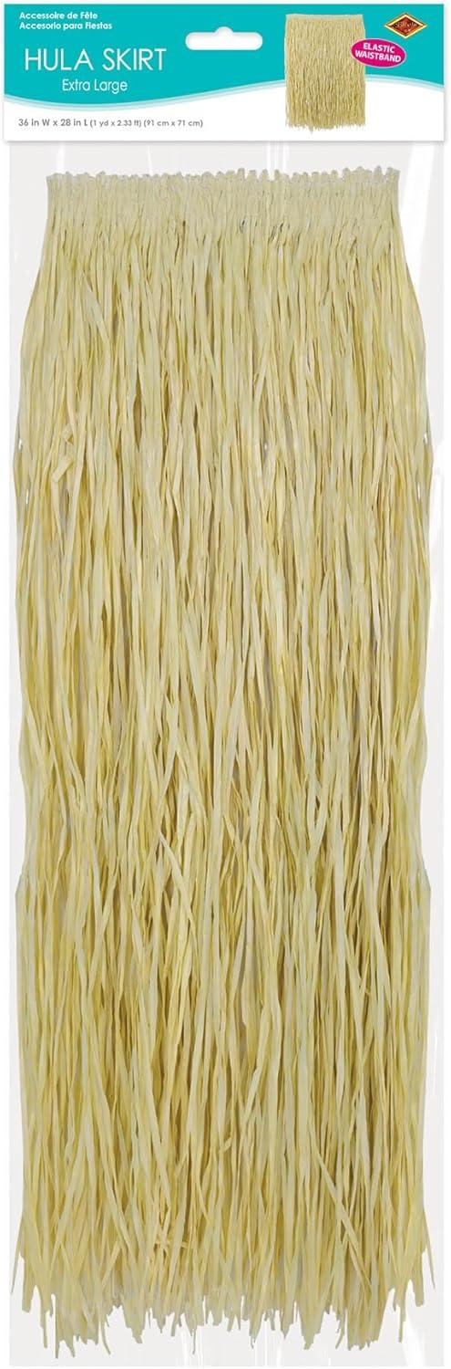 image:imageBeistle Extra Large Hula Skirt Natural Color with Elastic Waistband Tropical Hawaiian Luau Costume Accessory for Beach Parties Adult 36 W x 28 L