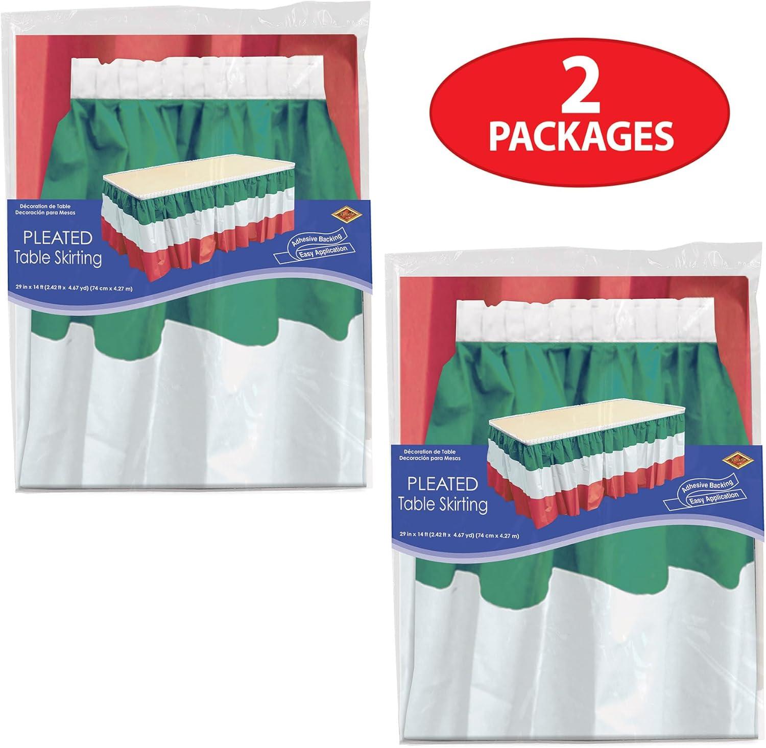 image:imageBeistle Red White amp Green Table Skirting 2Pack Plastic SelfAdhesive Table Skirts for Italian Nights Mexican Fiestas Cinco de Mayo Celebrations and Christmas Holiday Parties 29 x 14