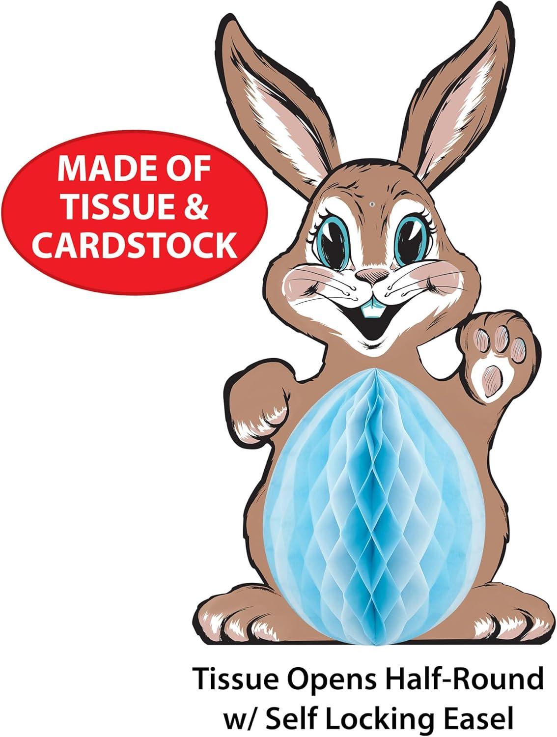 image:imageBeistle Vintage Easter Tissue Bunny Standup Decoration  Printed Boardstock Rabbit with Blue and White Honeycomb Tissue Belly SelfLocking Easel Spring Holiday Table Dcor 32 Inch