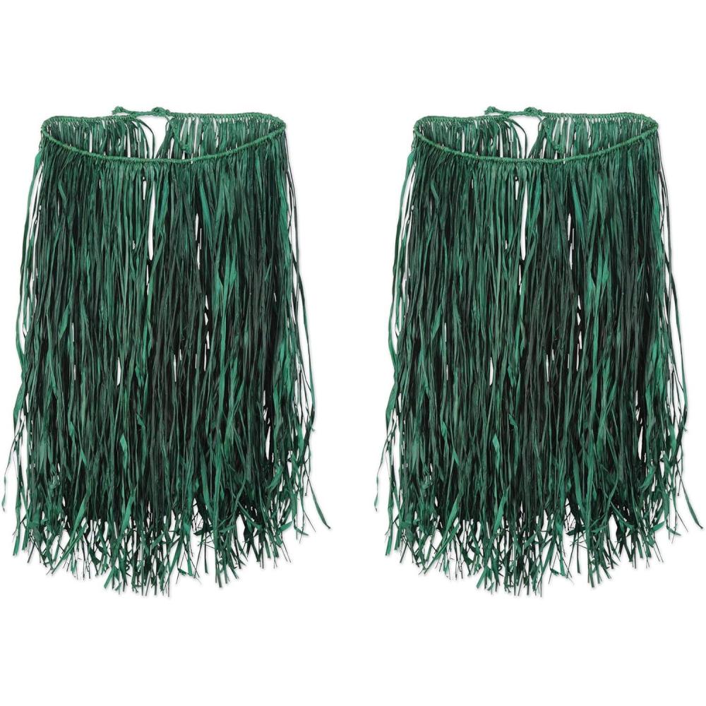 image:imageBeistle Adult Raffia Hula Skirts  2Pack Green Tropical Luau Costume Skirts with Adjustable Tie Waist for Hawaiian Theme Parties Summer Beach Events and Island Celebrations 31 W x 28 L