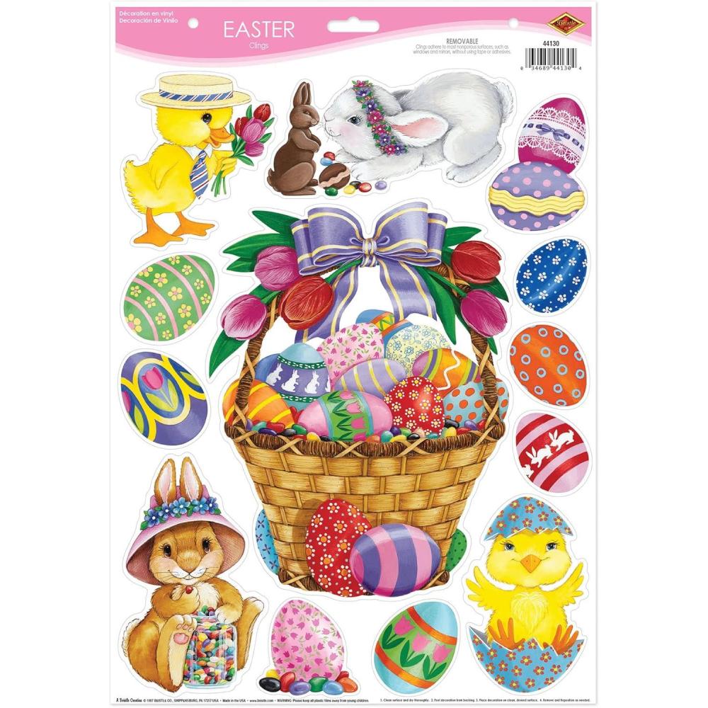 image:imageBeistle Easter Basket amp Friends Window Clings 13 Clings Total  Colorful Spring Party Decorations12 x 17 Sh