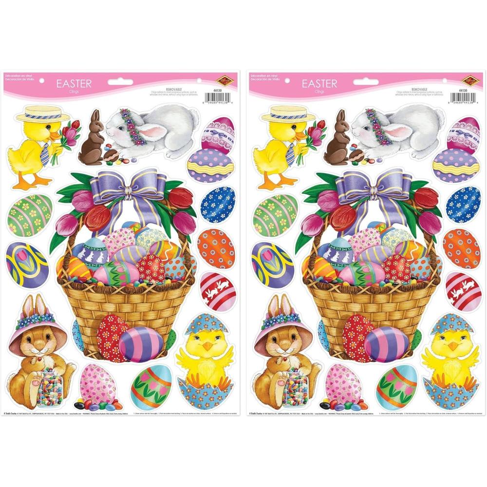 image:imageBeistle Easter Basket amp Friends Window Clings 13 Clings Total  Colorful Spring Party Decorations12 x 17 Sh Pack of 2