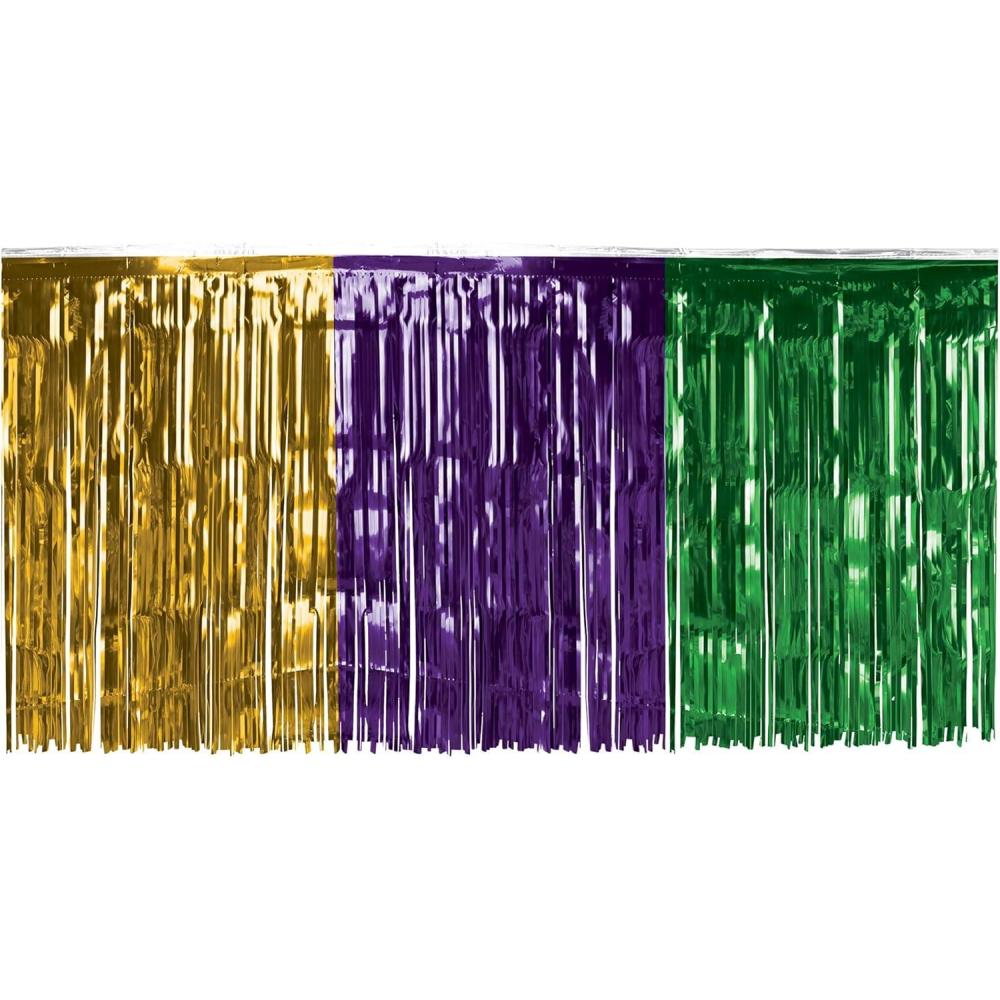 image:imageBeistle Metallic Fringe Table Skirt For Rectangle Tables  Banquets And Parade Float Supplies  Mardi Gras Theme Decorations 30 x 14 GreenGoldPurpleGoldGreenPurple
