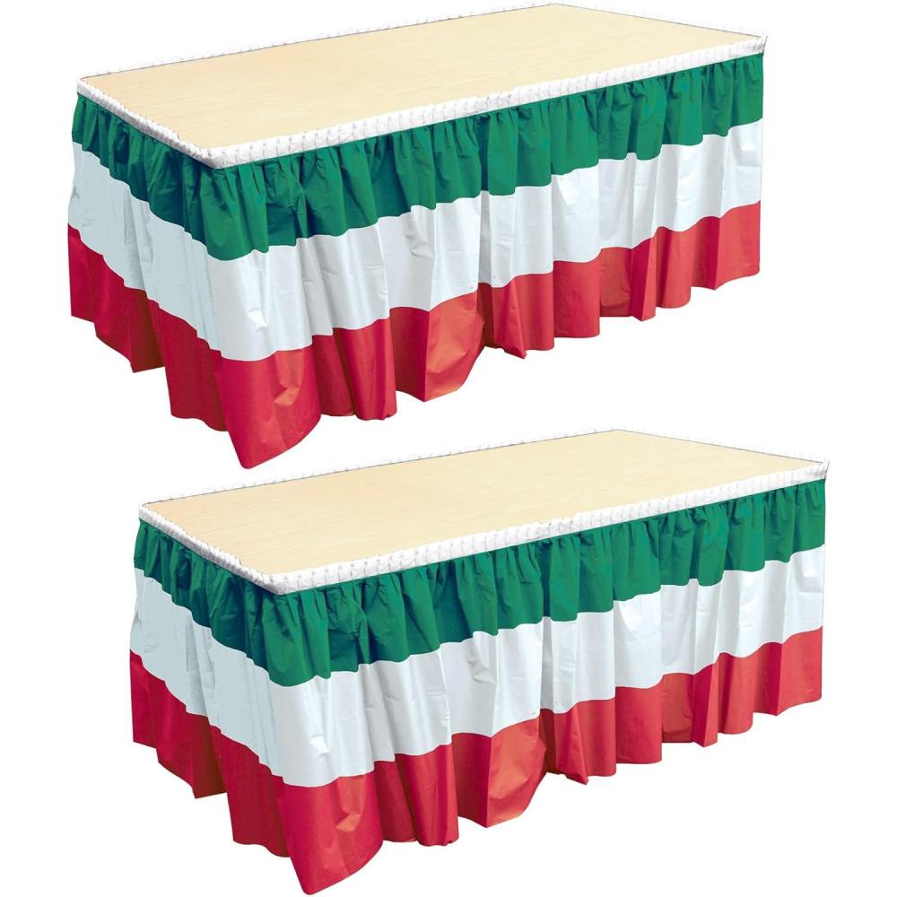image:imageBeistle Red White amp Green Table Skirting 2Pack Plastic SelfAdhesive Table Skirts for Italian Nights Mexican Fiestas Cinco de Mayo Celebrations and Christmas Holiday Parties 29 x 14