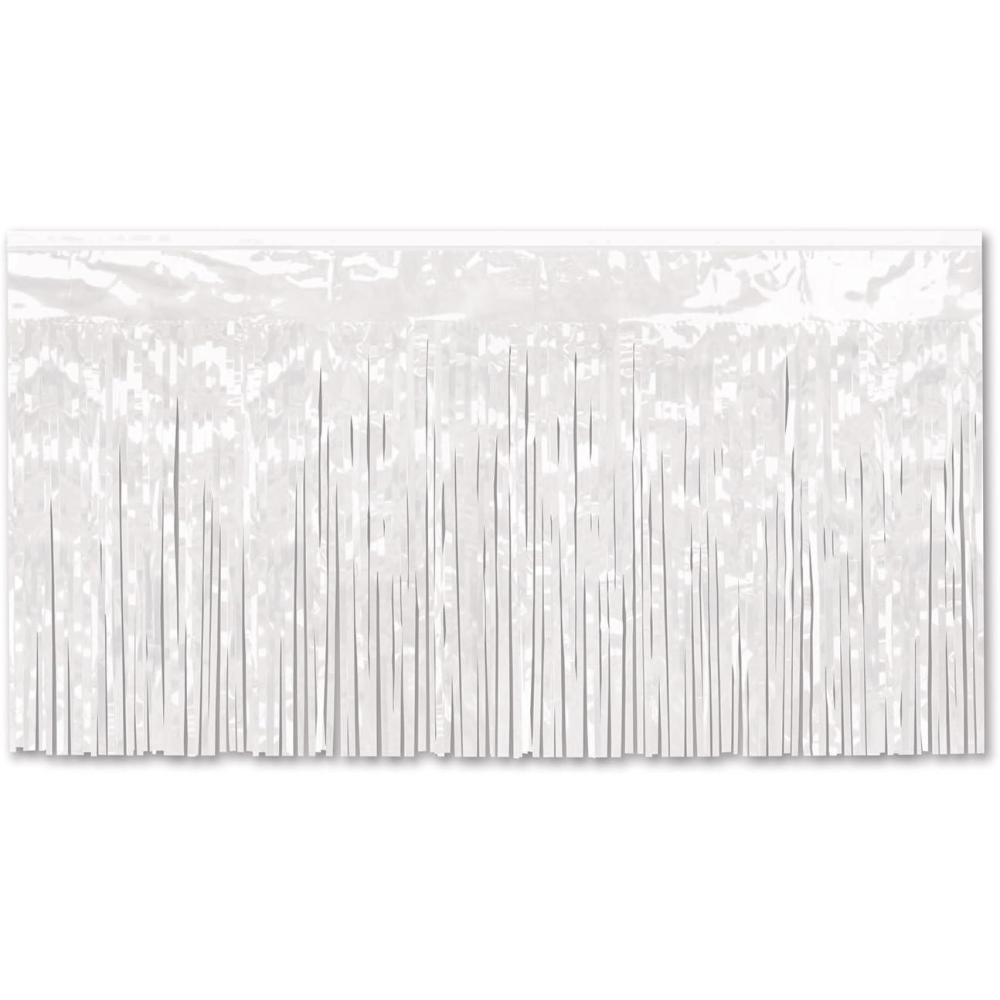 image:imageMetallic Curtains for Parties 2 Ply Flame Resistant White Fringe Table Skirt 30 Inch x 14 Feet Pack 6