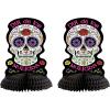 Beistle Day of the Dead Centerpieces – 2-Pack Double-Sided Sugar Skull Decorations with Sparkle Print Boardstock and Black Tissue Base, Día de los Muertos Table Décor, Mexican Heritage Display, 10¾”