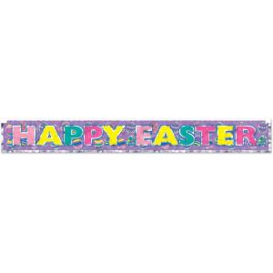 Beistle 1-Pack Metallic Happy Easter Fringe Banner for Parties, 8 by 5-Feet