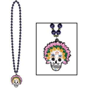Beistle Beads with Day of The Dead Medallion, 36-Inch