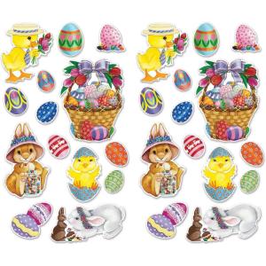 Beistle Easter Basket & Friends Cutouts, 28 Pieces, 4”-15.25” – Assorted Bunny & Spring Decorations
