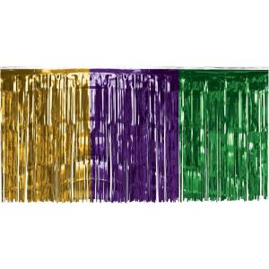 Beistle Metallic Fringe Table Skirt For Rectangle Tables – Banquets And Parade Float Supplies – Mardi Gras Theme Decorations, 30” x 14’, Green/Gold/Purple(Gold/Green/Purple)
