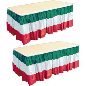 Beistle Red, White & Green Table Skirting, 2-Pack –Plastic Self-Adhesive Table Skirts for Italian Nights, Mexican Fiestas, Cinco de Mayo Celebrations and Christmas Holiday Parties, 29″ x 14′