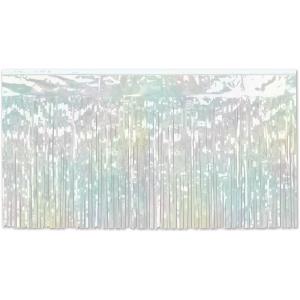 Metallic Curtains for Parties, 2 Ply Flame Resistant Opalescent Fringe Table Skirt 30 Inch x 14 Feet, Pack 6